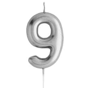 شمعه رقم 9 لون فضي