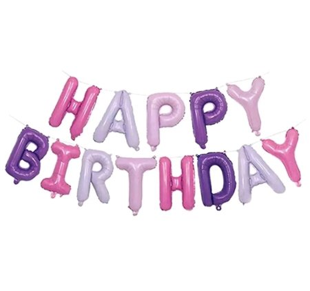 بالونات Happy Birthday زهر وبنفسجي